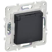 Розетка 1-м SKANDY 16А IP44 с заземл. защ. шторки с крышкой SK-R11G графит IEK SK-R16-16-44-K53