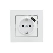 Розетка 1-м СП Vesna с заземл. с заряд. устройством USB механизм бел. LEZARD 742-0288-181